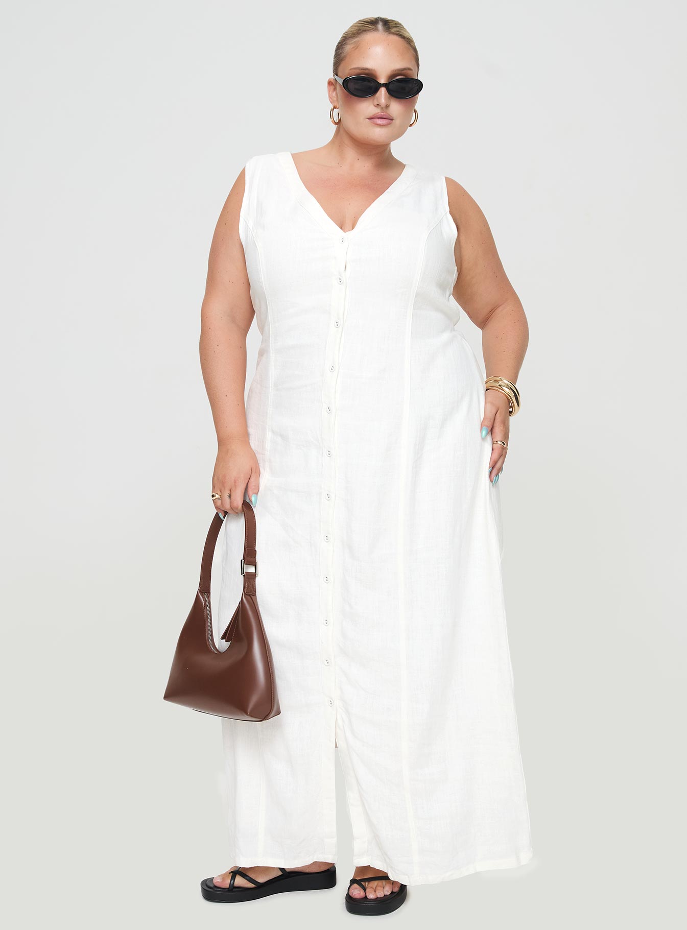 Summer Season Linen Blend Maxi Dress White Curve