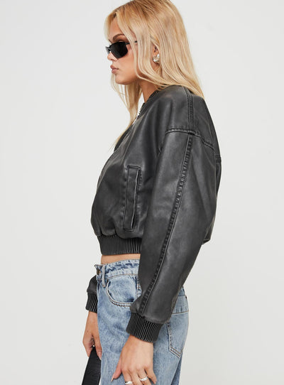 Project Faux Leather Jacket Slate