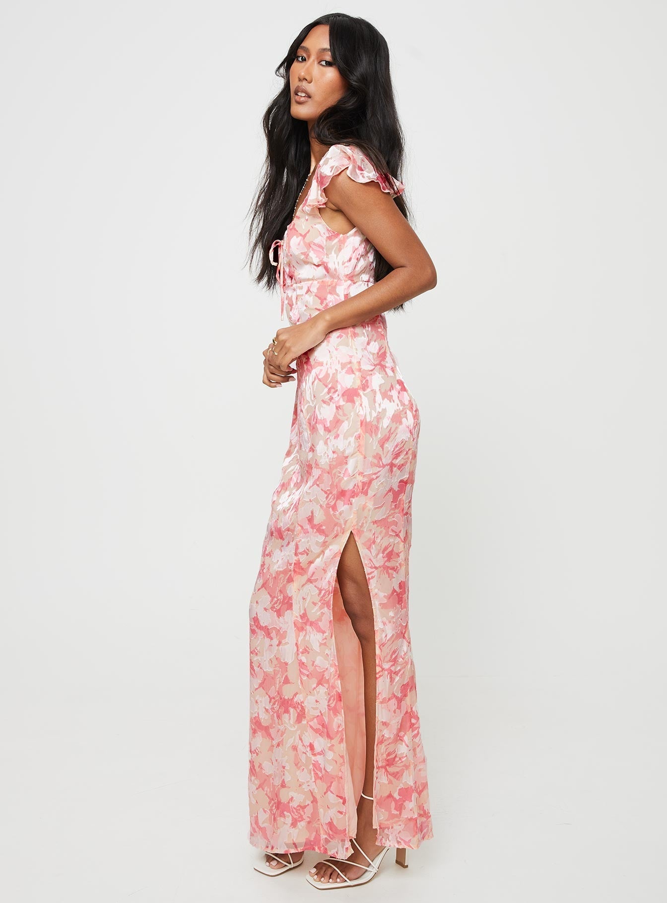 Julianne Flutter Sleeve Maxi Dress Pink Multi
