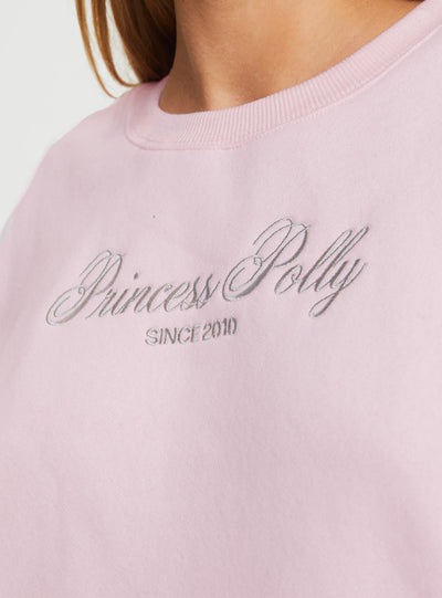 Princess Polly Crew Neck Sweatshirt Script Baby Pink / Grey