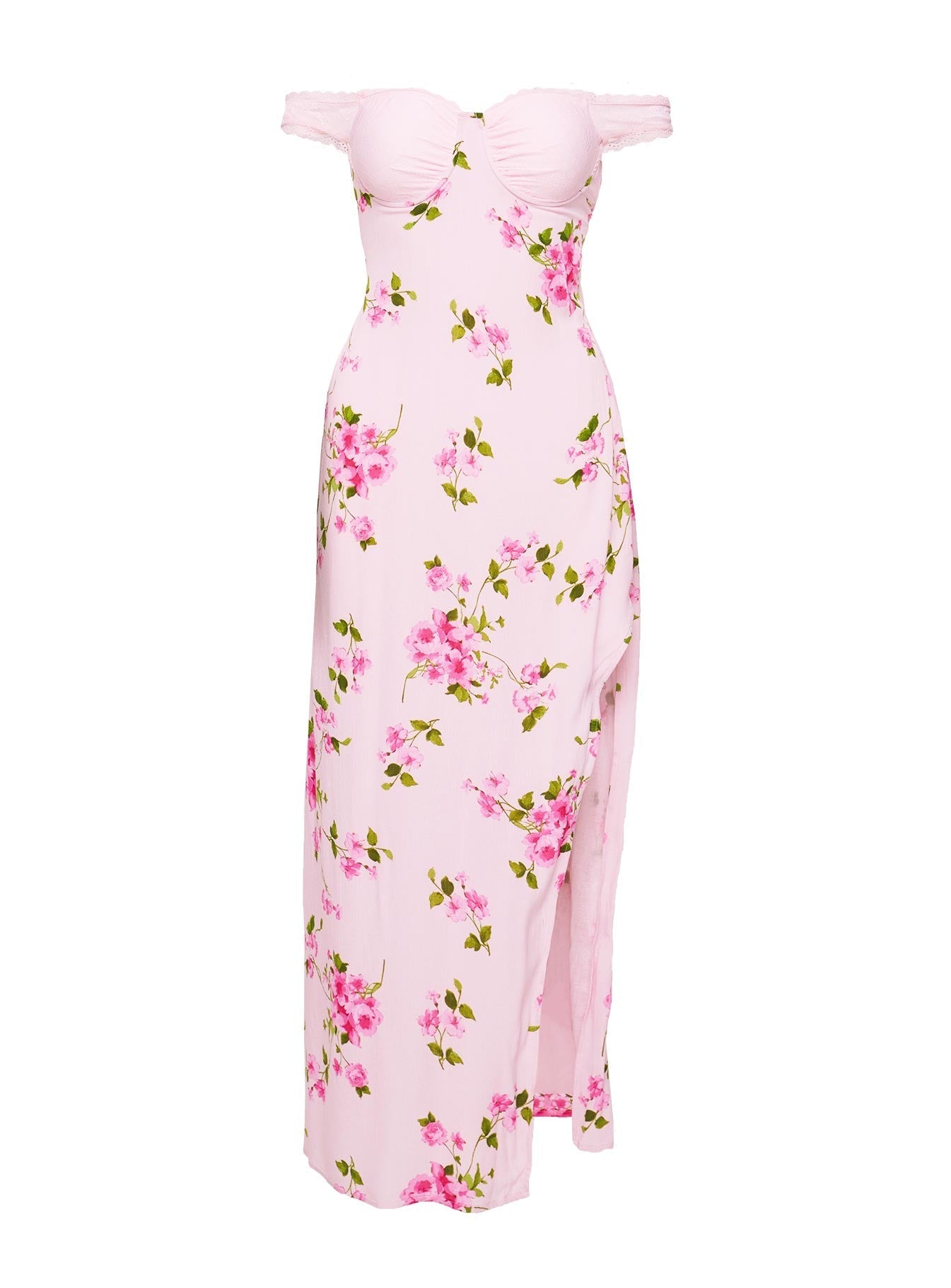 Emmeline Off The Shoulder Maxi Dress Pink Floral